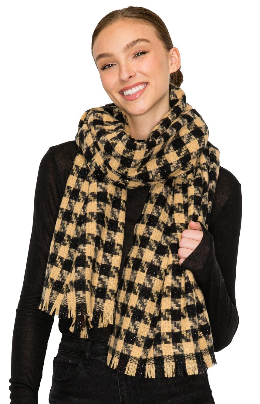 8774 Fall & Winter Blanket Scarf - Houndstooth Yellow - 17 Colors
